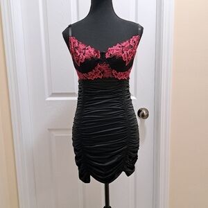 Coquette Lingerie Black Pink Chemise Rose Lace Detail Women's Size Medium